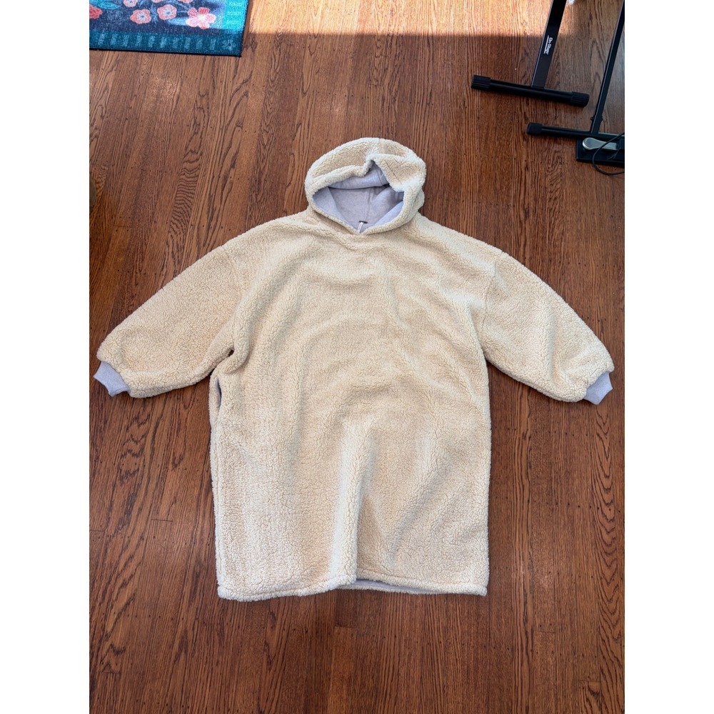 Free People Reversible Sherpa Knit Hoodie Cream Grey Oversized Wool Cashmere OS